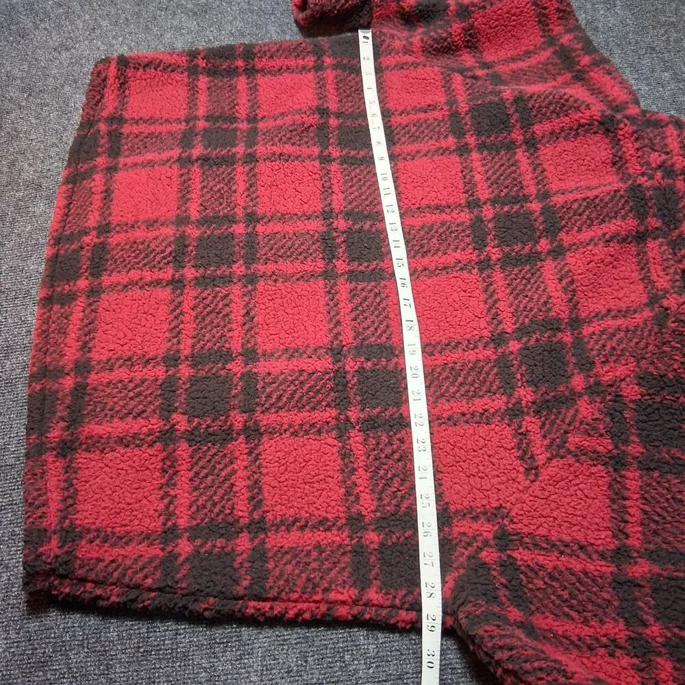 PINK‎ Victoria’s Secret Sherpa Hoodie XL Red Buffalo Plaid Pullover Cozy Toasty